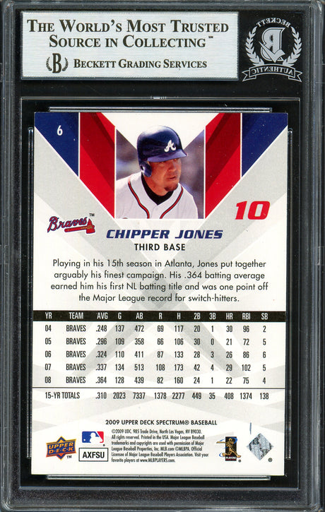 Chipper Jones Autographed 2009 Upper Deck Spectrum Card #6 Atlanta Braves Beckett BAS #12750567