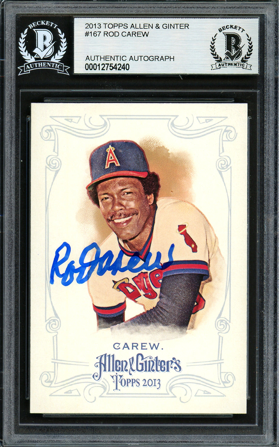 Rod Carew Autographed 2013 Topps Allen & Ginter Card #167 California Angels Beckett BAS #12754240