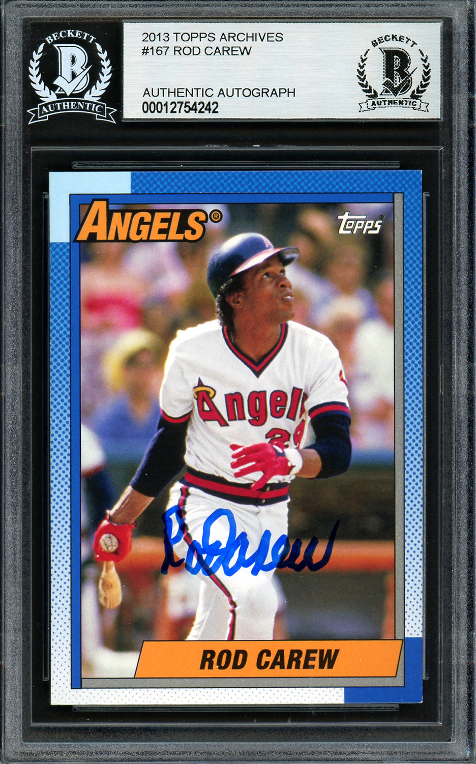 Rod Carew Autographed 2013 Topps Archives Card #167 California Angels Beckett BAS #12754242