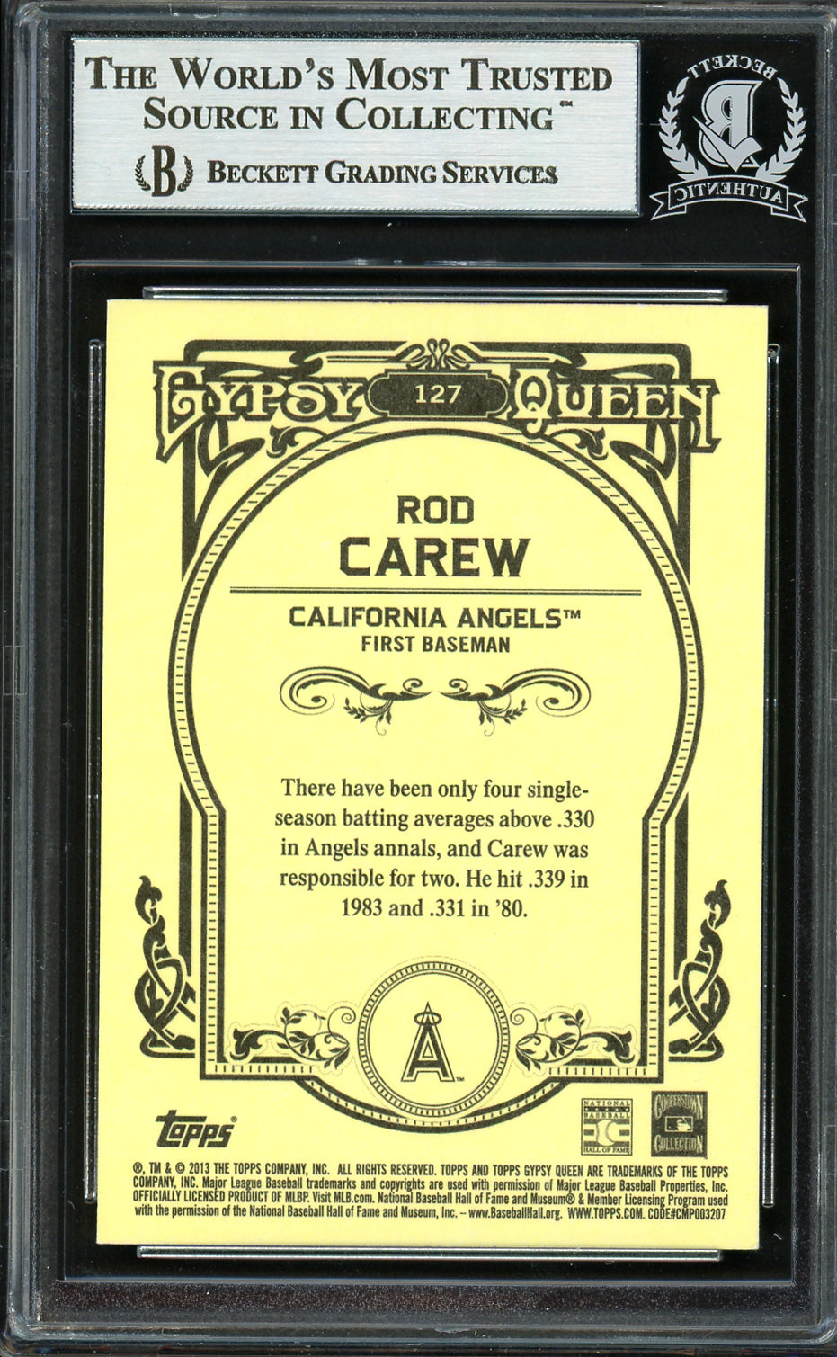 Rod Carew Autographed 2013 Topps Gypsy Queen Card #127 California Angels Beckett BAS #12754245