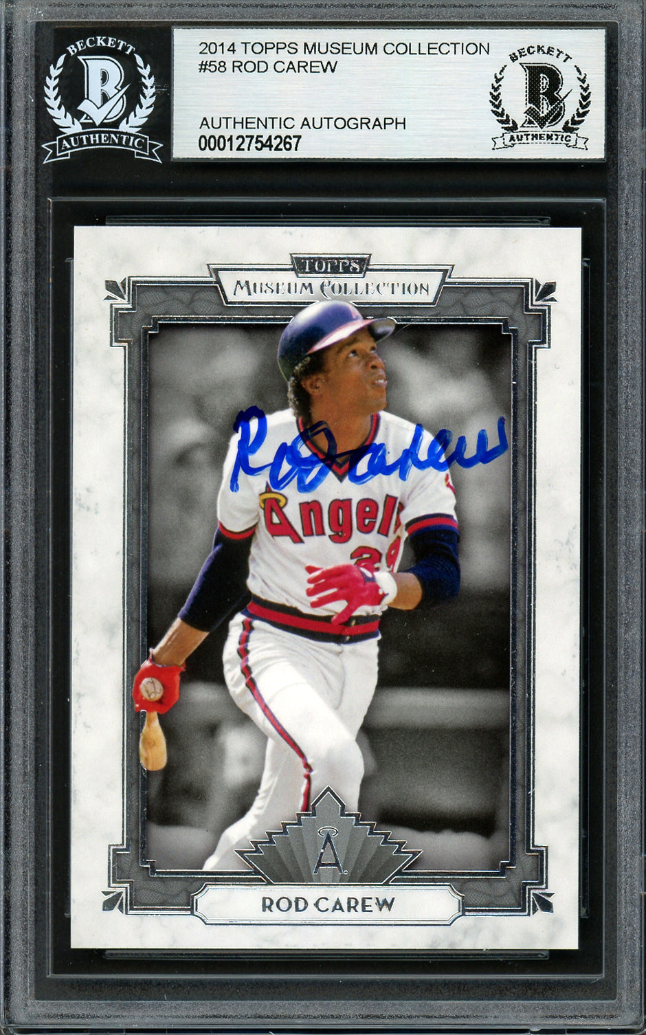 Rod Carew Autographed 2014 Topps Museum Collection Card #58 California Angels Beckett BAS #12754267