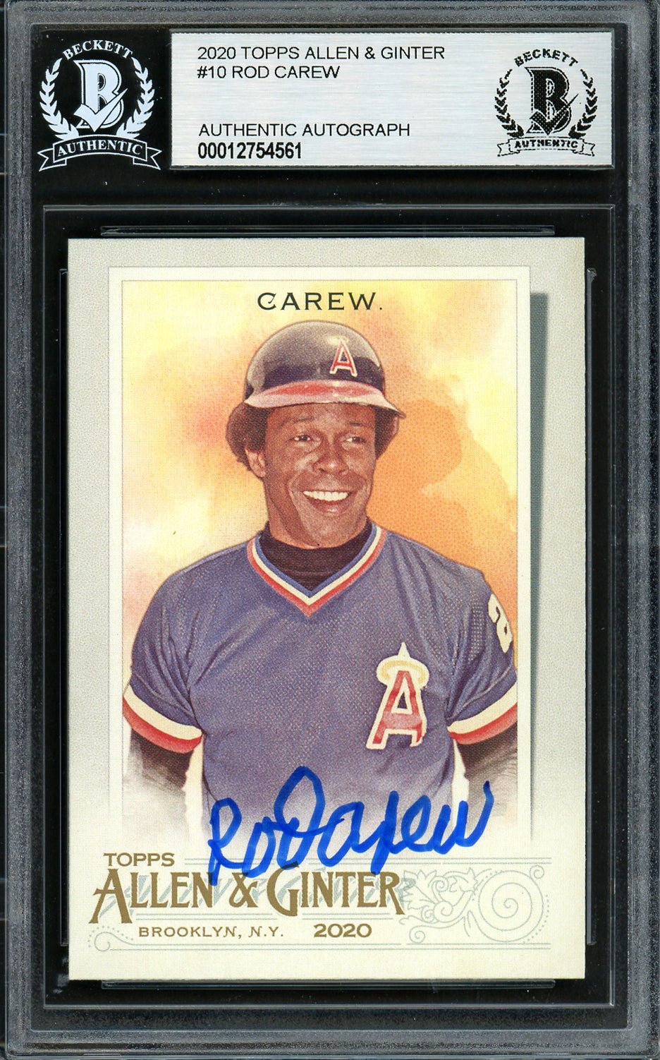 Rod Carew Autographed 2020 Topps Allen & Ginter Card #10 California Angels Beckett BAS Stock #193421