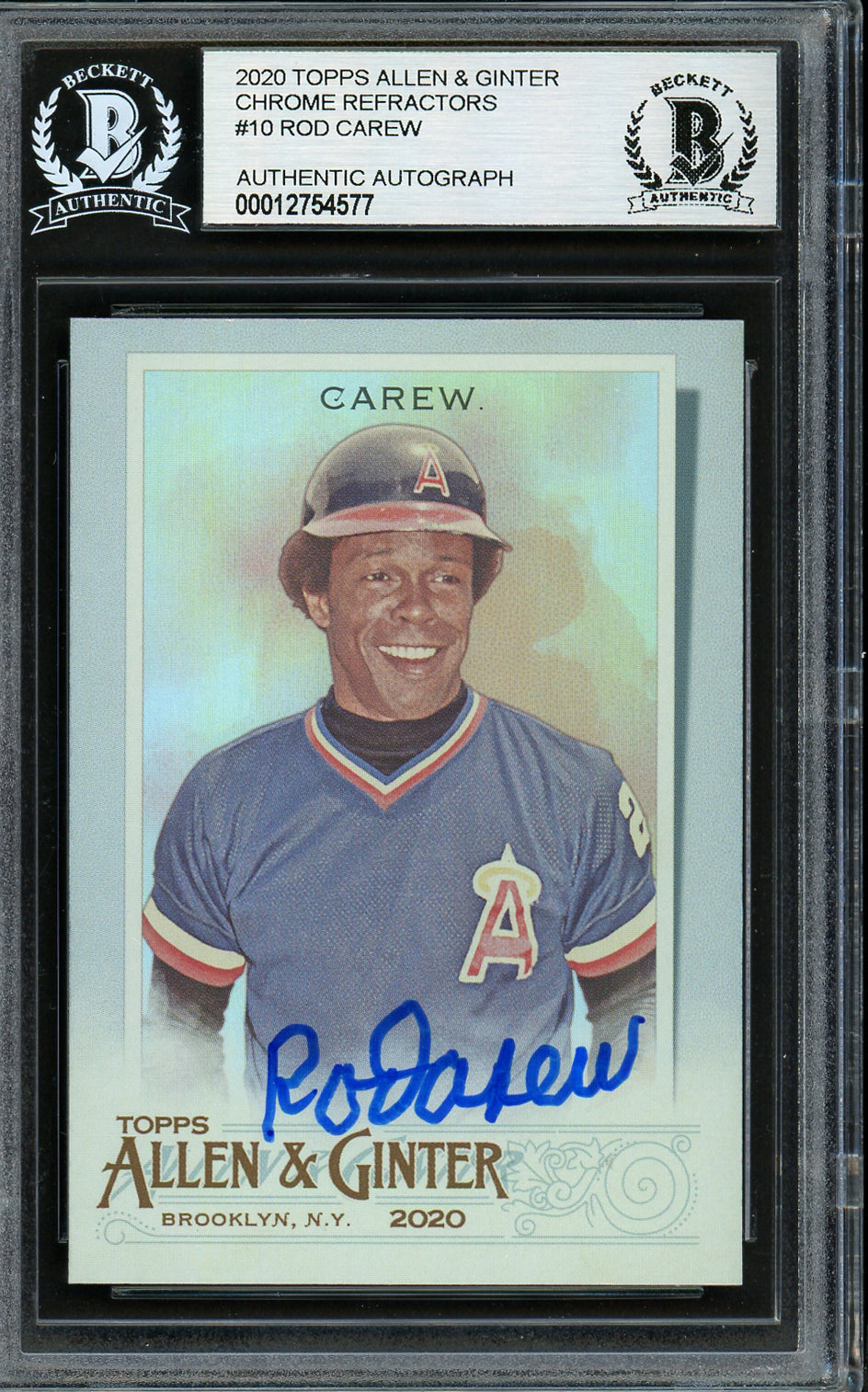 Rod Carew Autographed 2020 Topps Allen & Ginter Foil Card #10 California Angels Beckett BAS #12754577