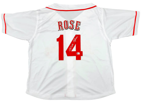 Cincinnati Reds Pete Rose Autographed White Jersey PR Holo Stock #202356