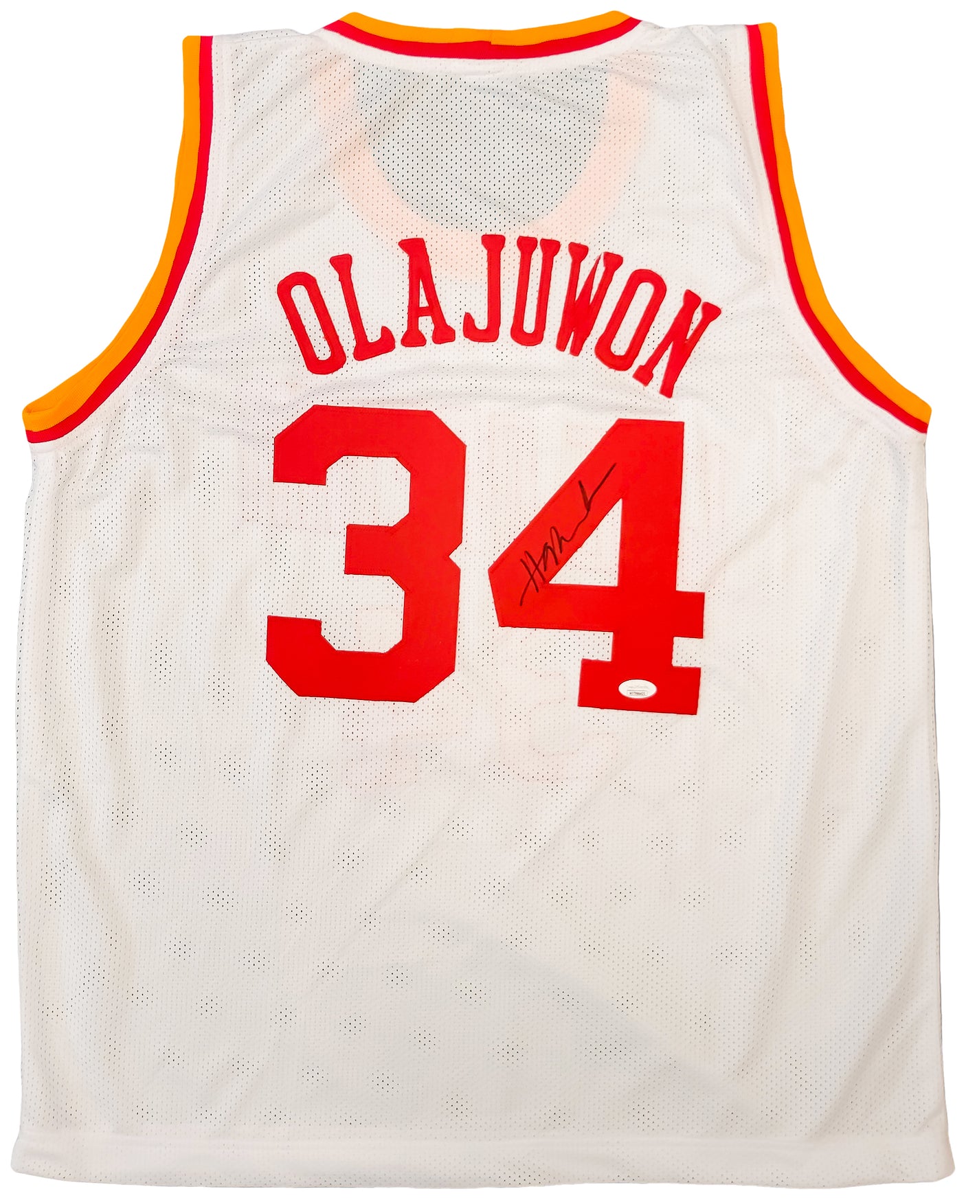 Houston Rockets Hakeem Olajuwon Autographed White Jersey The Dream JSA Stock #202339