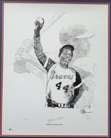 Hank Aaron Autographed Framed 22x28 Lithograph Photo Atlanta Braves Artist Proof #26/44 Beckett BAS #V62671