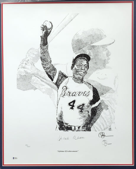 Hank Aaron Autographed Framed 22x28 Lithograph Photo Atlanta Braves Artist Proof #43/400 Beckett BAS #V62672