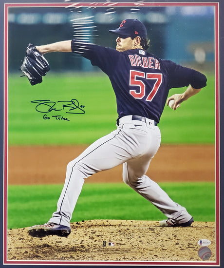 Shane Bieber Autographed Framed 16x20 Photo Cleveland Indians "Go Tribe" Beckett BAS #WF77613