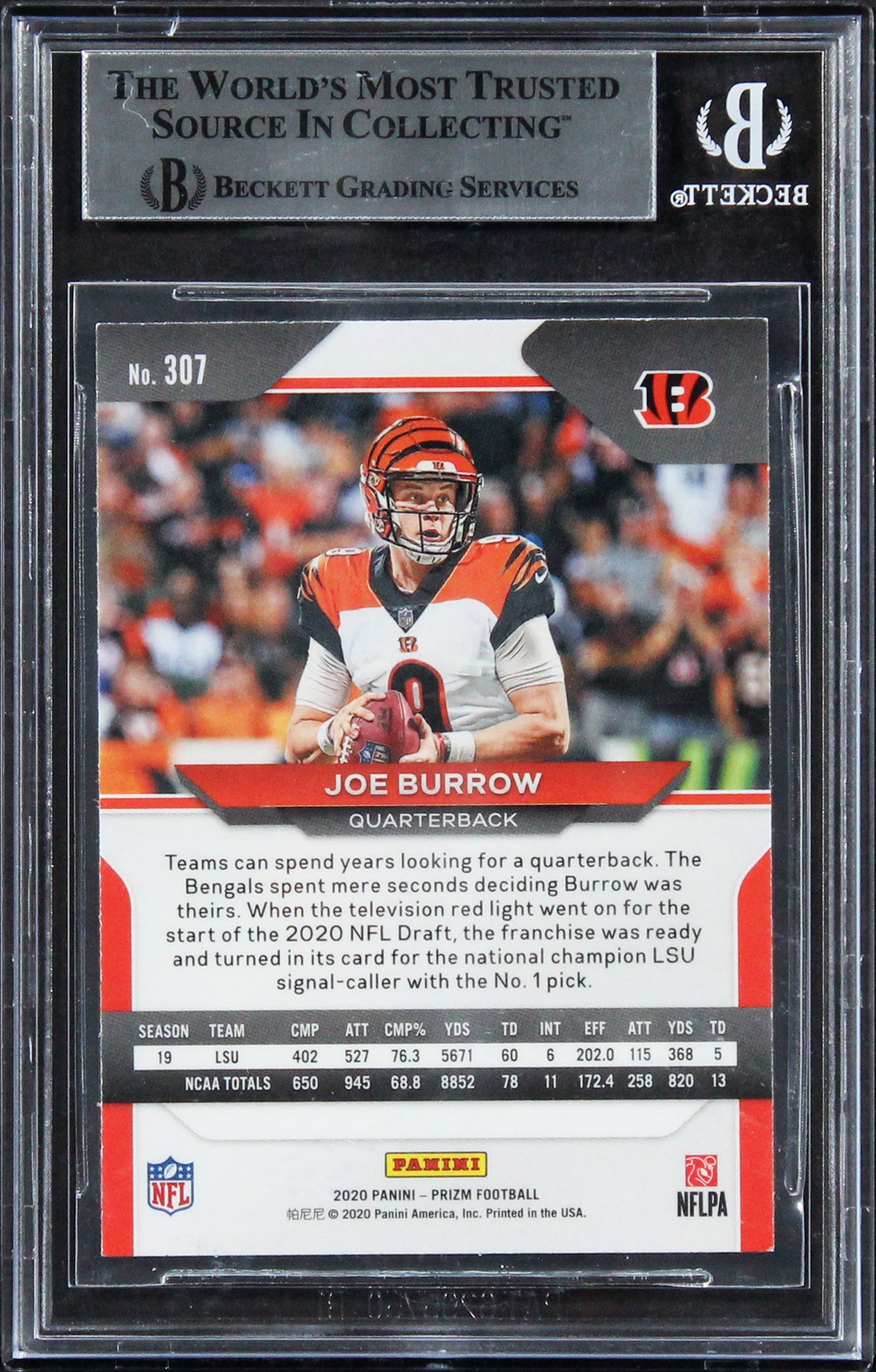 Bengals Joe Burrow Signed 2020 Panini Prizm #307A Rookie Card BAS Slabbed