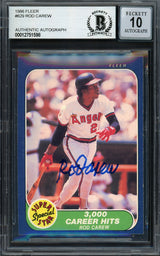 Rod Carew Autographed 1986 Fleer Card #629 California Angels Auto Grade Gem Mint 10 Beckett BAS #12751598