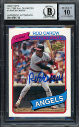 Rod Carew Autographed 2004 Topps All Time Fan Favorites Card #140 California Angels Auto Grade Gem Mint 10 Beckett BAS Stock #192728