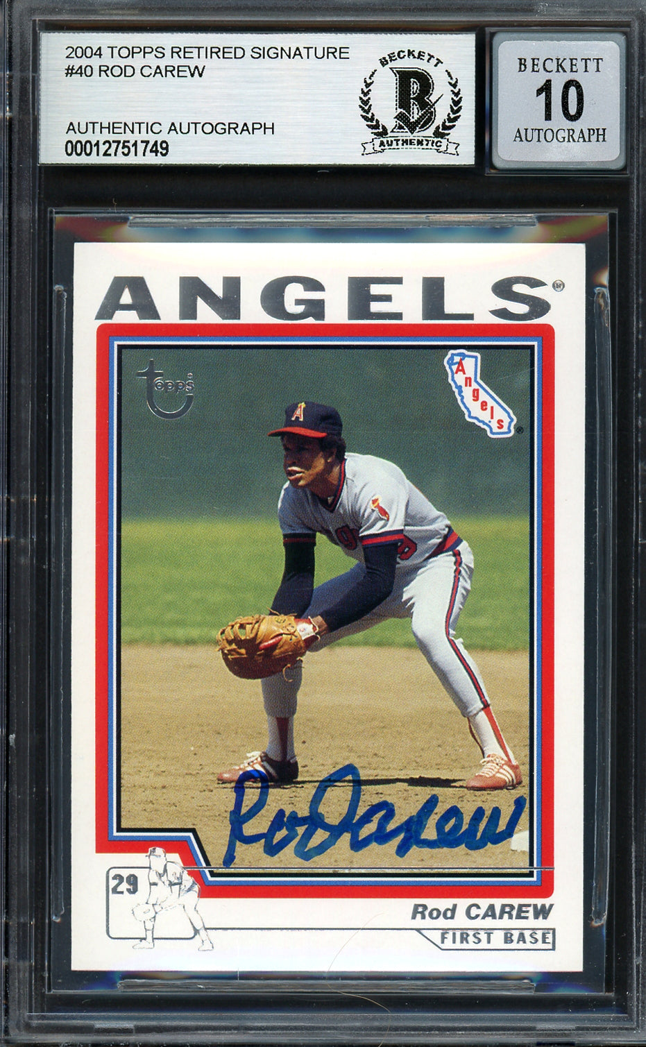 Rod Carew Autographed 2004 Topps Retired Signature Edition Card #40 California Angels Auto Grade Gem Mint 10 Beckett BAS #12751749