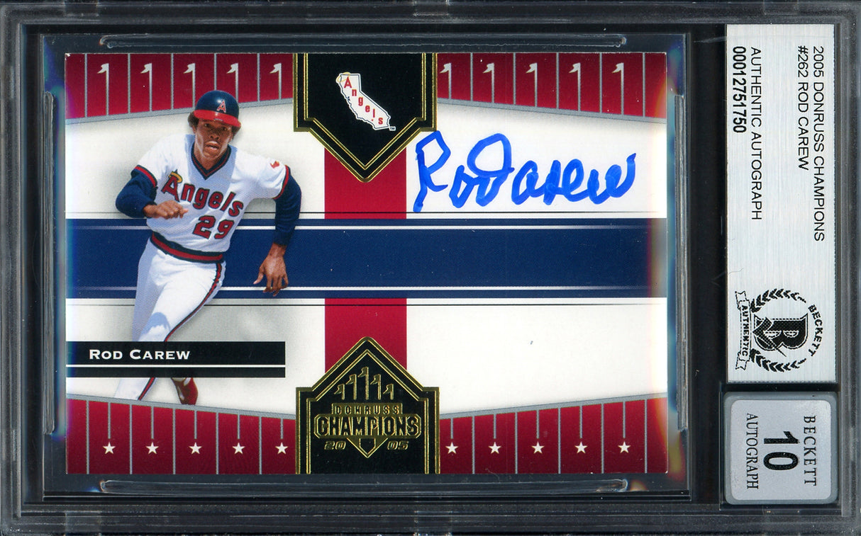 Rod Carew Autographed 2005 Donruss Champions Card #262 California Angels Auto Grade Gem Mint 10 Beckett BAS #12751750