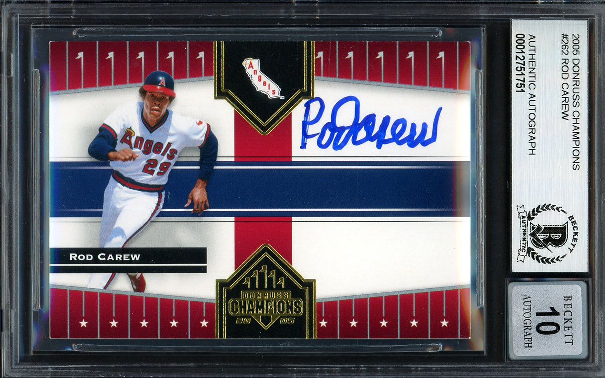 Rod Carew Autographed 2005 Donruss Champions Card #262 California Angels Auto Grade Gem Mint 10 Beckett BAS #12751751