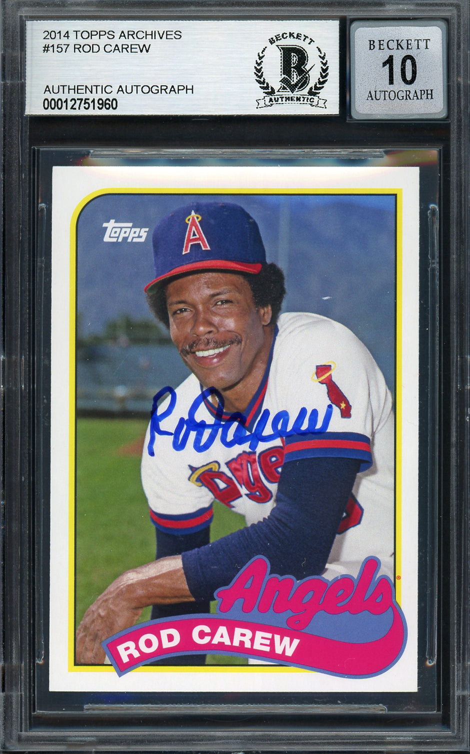 Rod Carew Autographed 2014 Topps Archives Card #157 California Angels Auto Grade Gem Mint 10 Beckett BAS #12751960