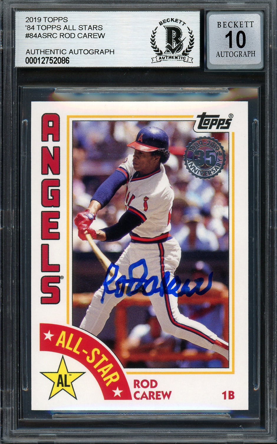 Rod Carew Autographed 2019 Topps 1984 Card #84AS-RC California Angels Auto Grade Gem Mint 10 Beckett BAS #12752086