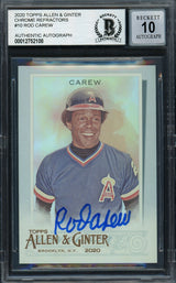 Rod Carew Autographed 2020 Topps Allen & Ginter Foil Card #10 California Angels Auto Grade Gem Mint 10 Beckett BAS #12752108