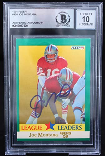 1991 Fleer #408 Joe Montana Auto San Francisco 49ers BAS Autograph 10