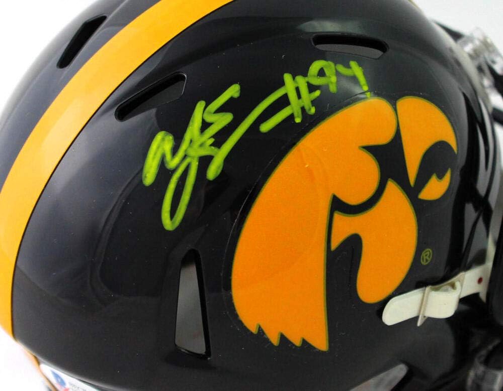 AJ Epenesa Autographed Iowa Hawkeyes Speed Mini Helmet- Beckett W *Yellow