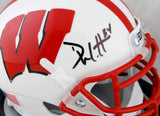 Derek Watt Signed Wisconsin Badgers White Schutt Mini Helmet JSA W Auth *Black