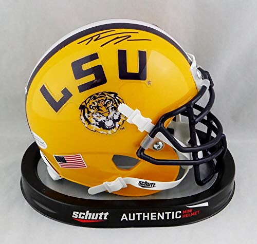 Thaddeus Moss Signed LSU Tigers Yellow Schutt Mini Helmet- Beckett W Auth *Black