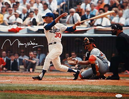 Maury Wills Autographed LA Dodgers 16x20 Swinging Photo- JSA W Auth