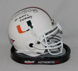 The Jersey Source Autographs Clinton Portis Signed Miami Hurricanes Schutt Mini Helmet W/Champs- JSA W Auth