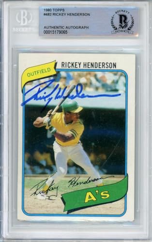 1980 Topps #482 Rickey Henderson RC Oakland A's BAS Autograph 10