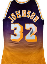 Magic Johnson Signed Lakers Fadeaway Purple Mitchell & Ness Swingman Jsy-BAWHolo