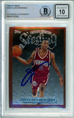 1996-97 Topps Finest Sterling #240 Allen Iverson RC 76ers BAS Autograph 10