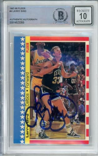 1987-88 Fleer Sticker #4 Larry Bird Boston Celtics BAS Autograph 10