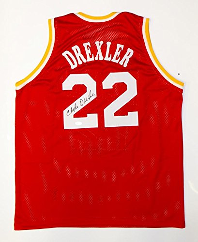 Clyde Drexler Autographed Red Jersey- JSA Witnessed Authenticated