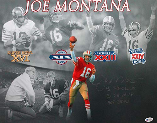 Joe Montana Signed 49ers 16x20 Photo w/ 3 SB Wins Inscriptions - Beckett