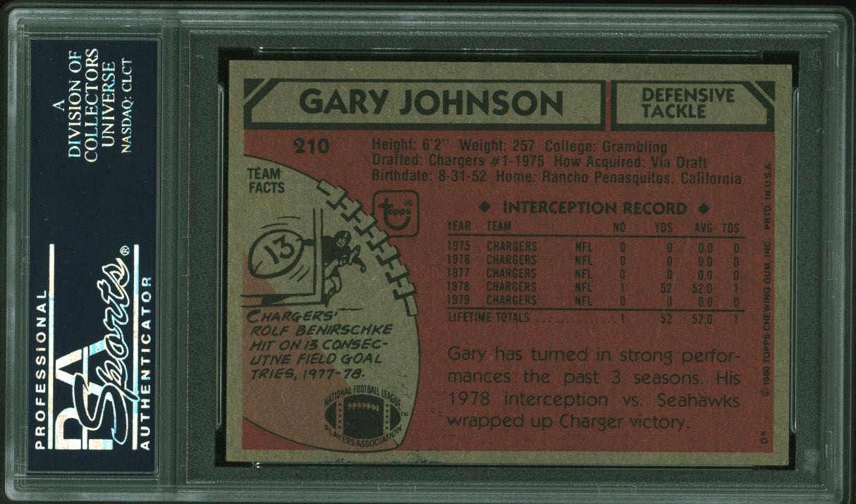 Chargers Gary Johnson Authentic Signed 1980 Topps #210 Auto Card PSA/DNA Slabbed