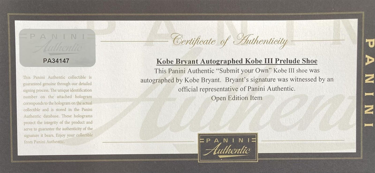 Kobe Bryant Lakers Signed Nike Zoom Kobe III Prelude Shoes Panini