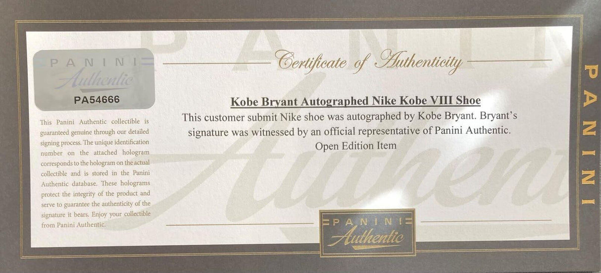 Kobe Bryant Lakers Signed Nike Zoom Kobe 8 System Prelude Shoes Panini