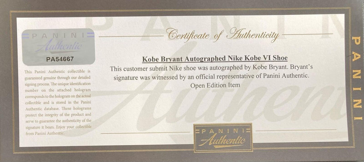 Kobe Bryant Lakers Signed Nike Zoom Kobe VI Prelude Shoes Panini