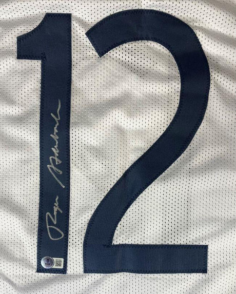 Roger Staubach Navy Signed White Football Jersey BAS