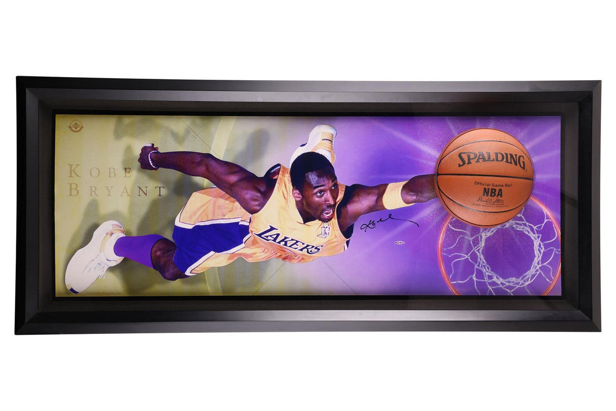 Kobe Bryant Signed Framed 24x54 Lakers Breaking Through Collage BAS LOA