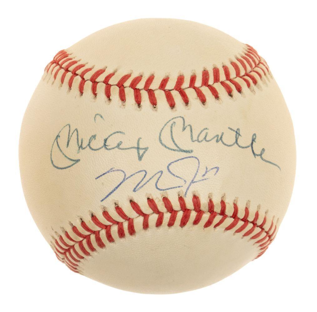 Mickey Mantle Mike Trout Signed American League Baseball JSA Z95954