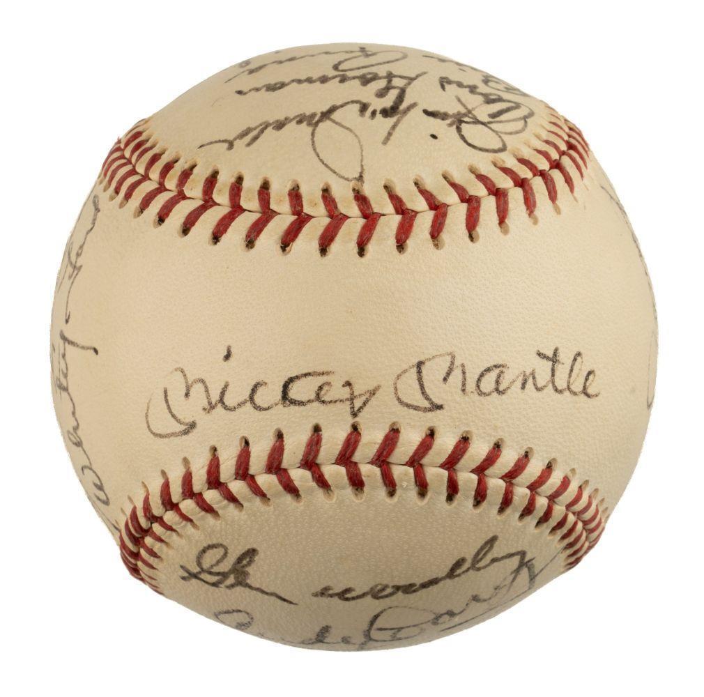 1953 New York Yankees Signed Baseball Mickey Mantle Yogi Berra & More PSA LOA