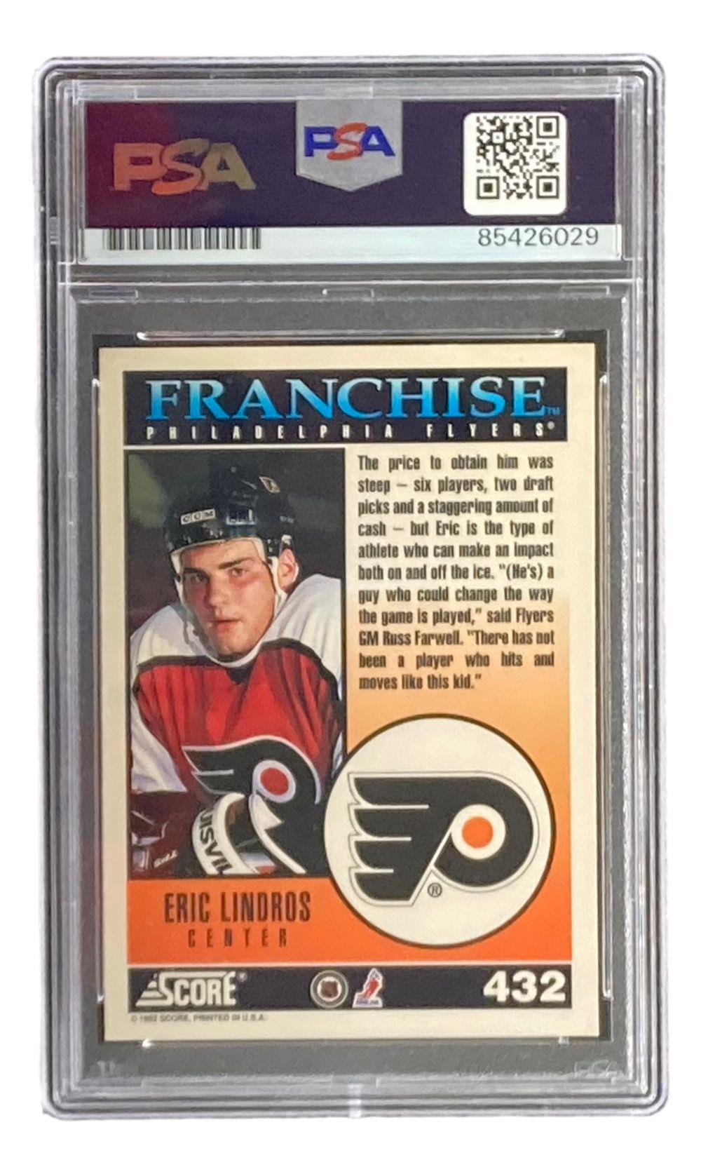 Eric Lindros Signed 1992 Score #432 Flyers Rookie Card PSA 85426029