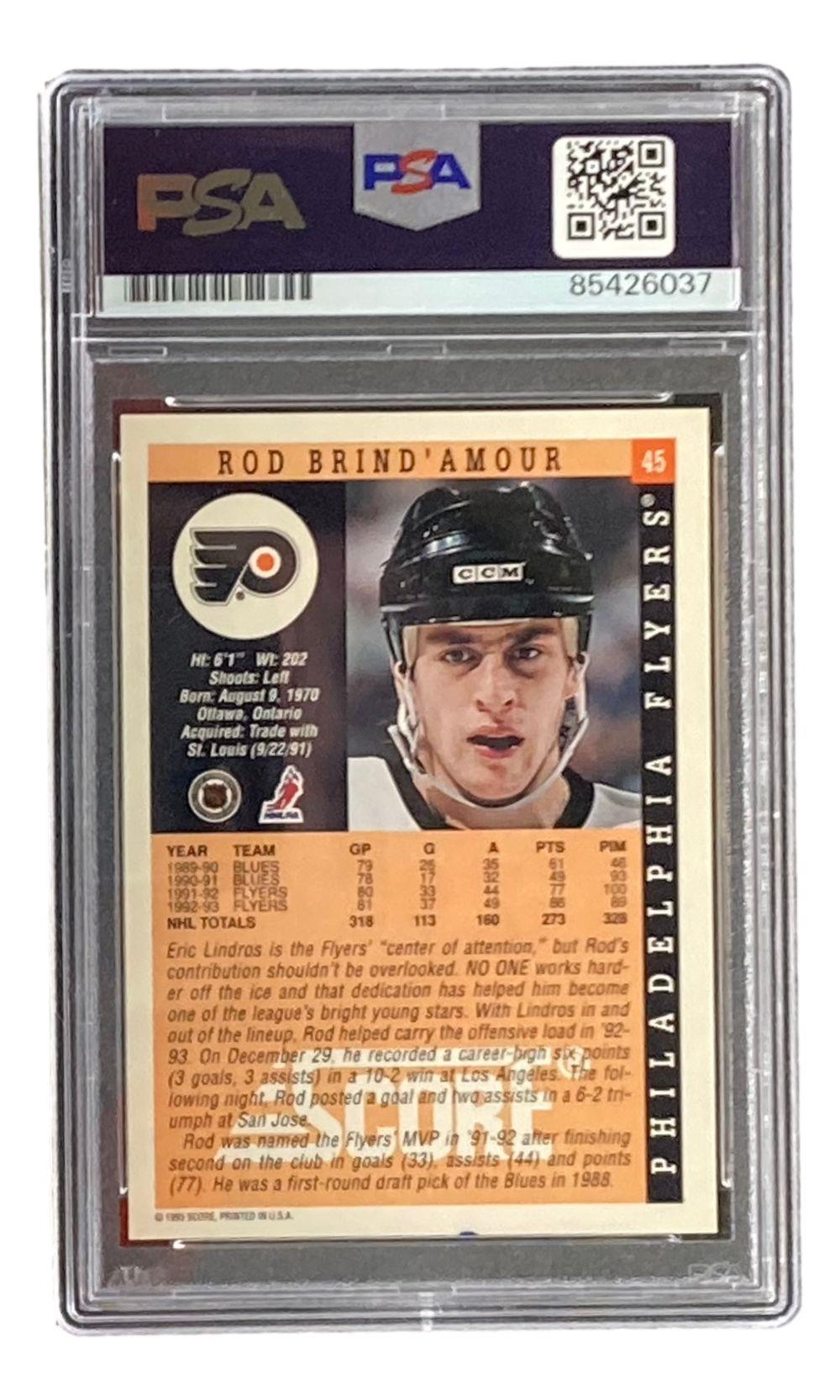 Rod Brind'Amour Signed 1993 Score #45 Philadelphia Flyers Card PSA