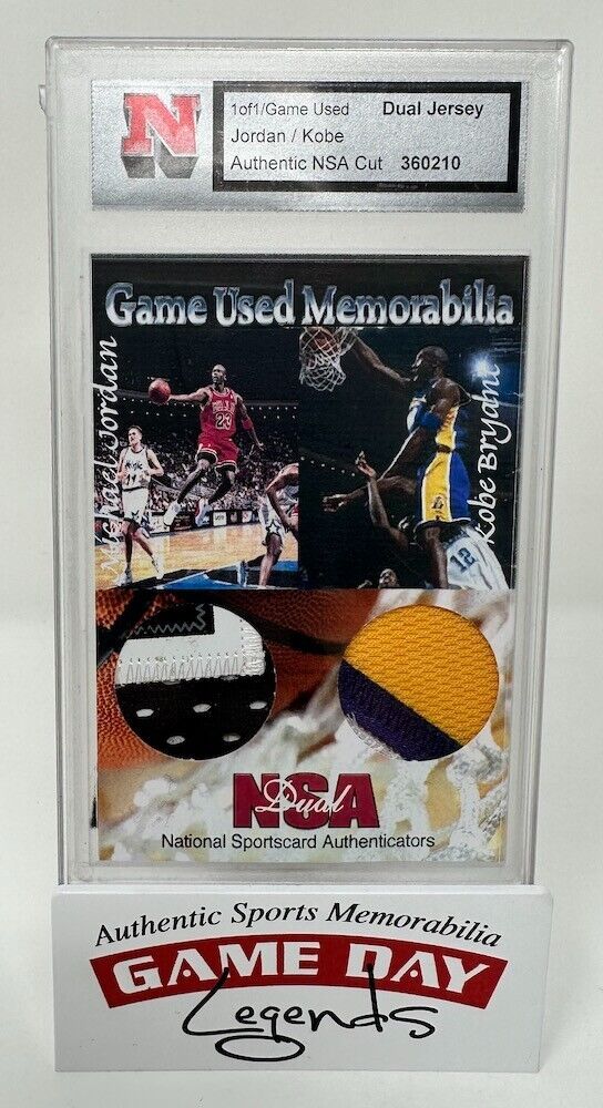 Kobe Bryant / Michael Jordan Dual Game Used Jersey Patch Card NSA LE 1/1