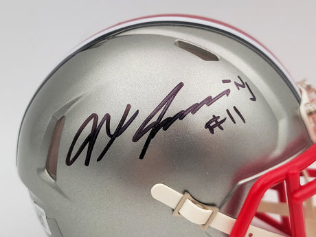 Jaxon Smith-Njigba Autographed Ohio State Buckeyes Flash Silver Speed Mini Helmet Beckett BAS QR Stock #203467