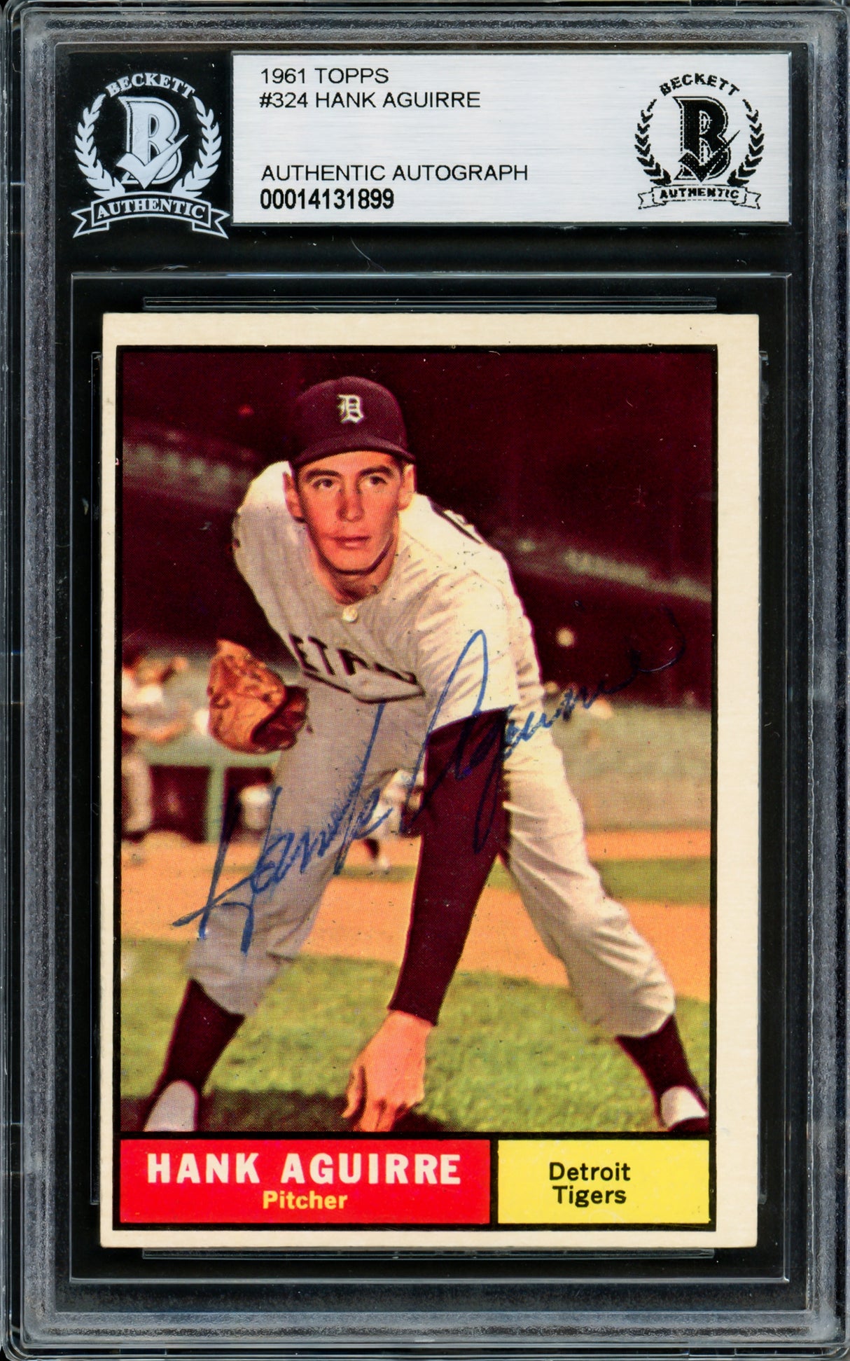 Hank Aguirre Autographed 1961 Topps Card #324 Detroit Tigers (Smudged) Beckett BAS #14131899