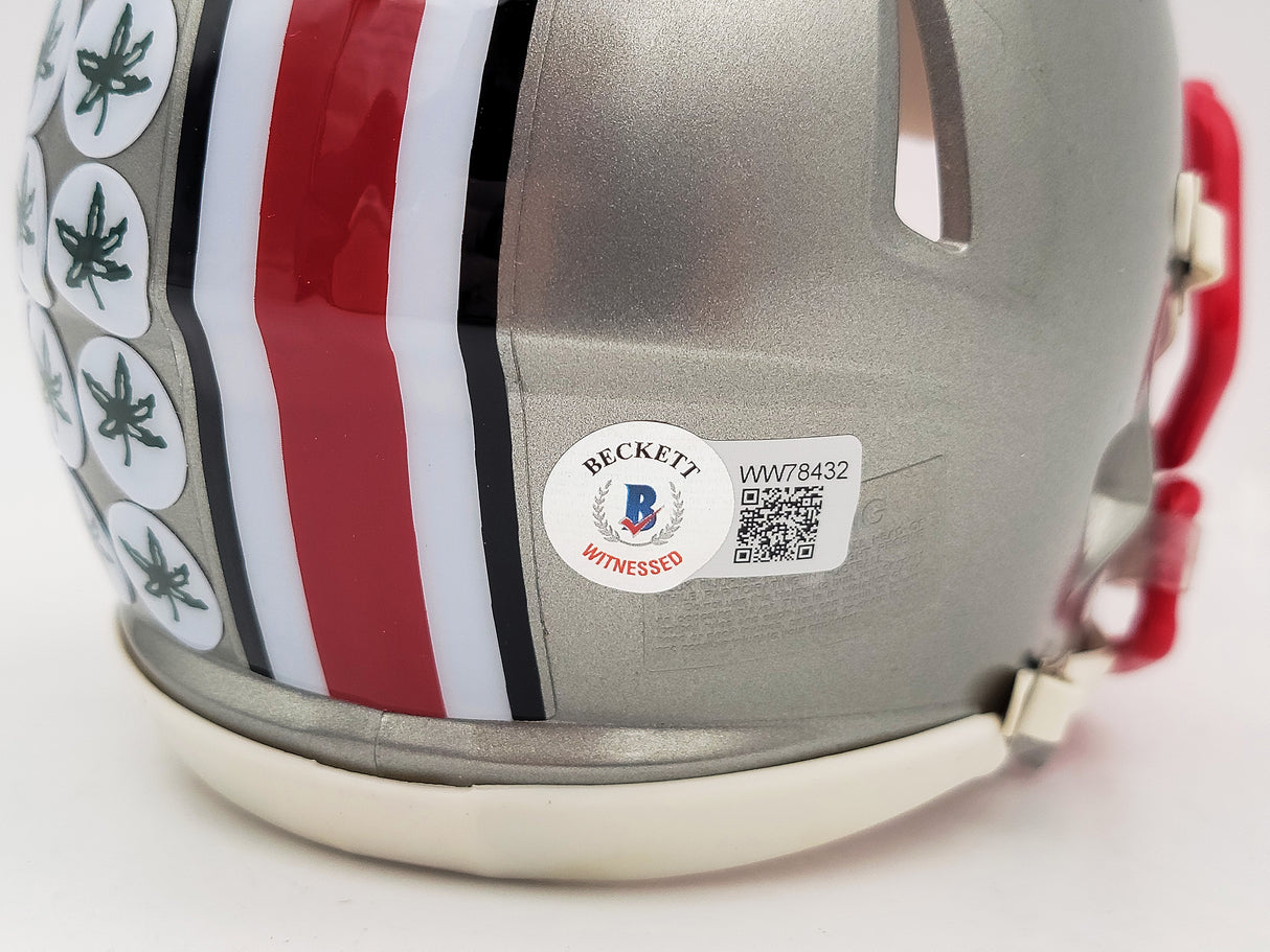 Nick Bosa Autographed Ohio State Buckeyes Flash Gray Speed Mini Helmet Beckett BAS QR Stock #203887