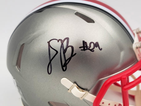 Denzel Burke Autographed Ohio State Buckeyes Flash Gray Speed Mini Helmet Beckett BAS QR Stock #203891