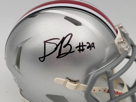 Denzel Burke Autographed Ohio State Buckeyes Silver Speed Mini Helmet Beckett BAS QR Stock #203892