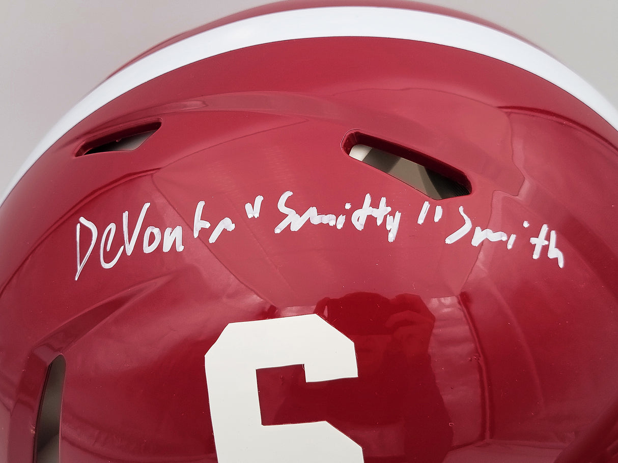 Devonta Smith Autographed Alabama Crimson Tide Red Full Size Authentic Speed Helmet "Smitty" Beckett BAS QR Stock #203864